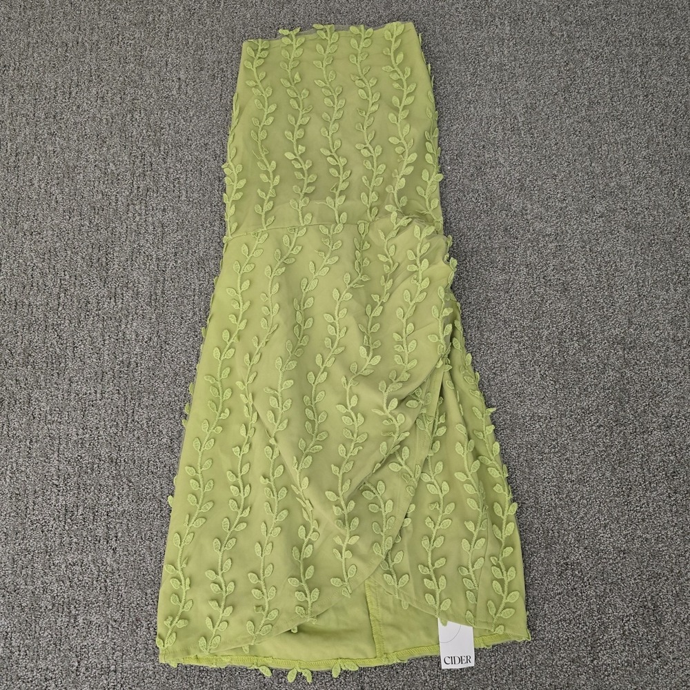 Cider Green Embroidered Sheer Mini Dress Lace Up Back Cottagecore‎ S